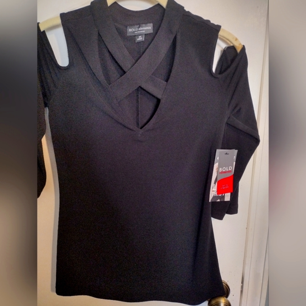 Black Long Sleeve Cold Shoulder Women's Top Sz XS
